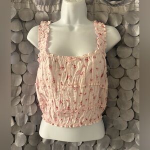 Love Tree Pink Floral Ruffle Crop Top
